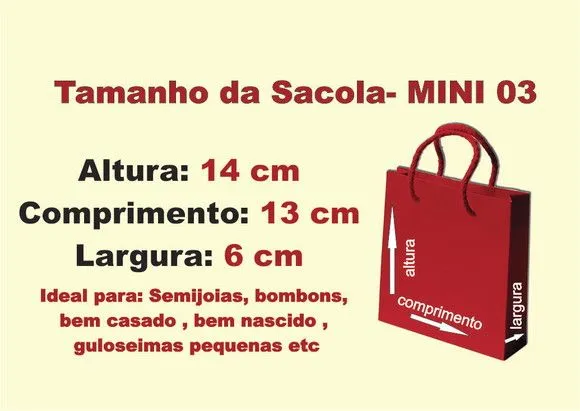 Mini Sacolinha / sacola N° 3 - 14x13x6 - Colorida Lisa -10 unidades - foto 2